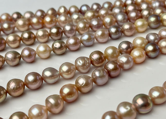 8 mm AAAA Rare Mixed Natural Mauve Pink Baroque Edison Pearl Genuine Top Quality Natural Edison Pearl With Iridescent Color 48 Beads #P2331