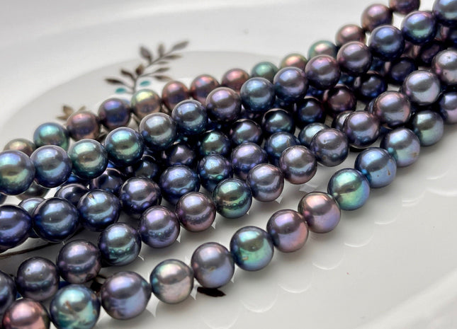 7 mm AAAA Rare Peacock Round Edison Baroque Pearls Genuine Blue And Brown Peacock Color High Luster Edison Pearl Beads 58 Beads #P1679