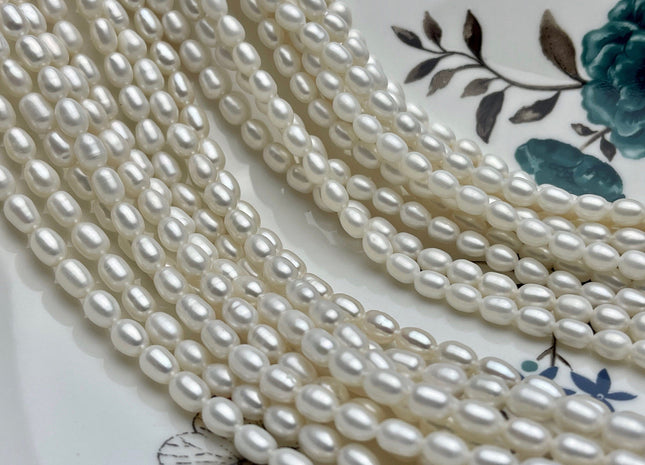 4x6mm or 4.5-5x7 mm Natural White Long Oval Rice Shape Genuine Freshwater Pearl Beads Natural Color High Luster Beads #P1784