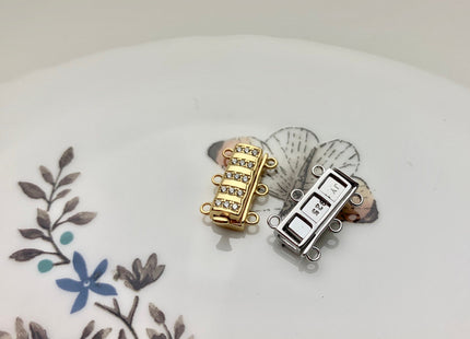 10x12 mm 925 Sterling Silver/Gold Bar Shape Clasp Genuine Sterling Silver Findings 925 Sterling Silver Multi Strands Clasps With CZ #10100