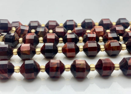 7x8mm Faceted Energy Prism Cut Mahogany Tiger Eye Gemstone Genuine Double Terminated Points Mahogany Tiger Eye Beads 39 Pieces #3655