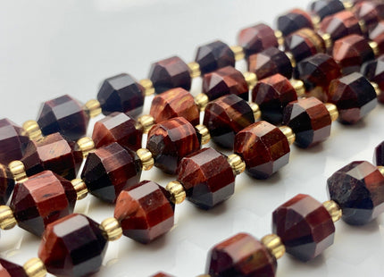 7x8mm Faceted Energy Prism Cut Mahogany Tiger Eye Gemstone Genuine Double Terminated Points Mahogany Tiger Eye Beads 39 Pieces #3655