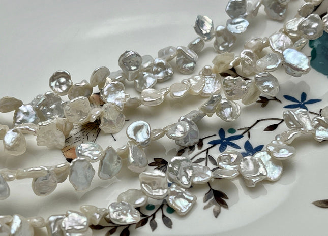 8-10 mm AAAA Rare Very Natural White Freshwater Flat Keshi Pearl Genuine Super High Luster Top Drilled Keshi Nugget Pearl 75 Pieces #P2004