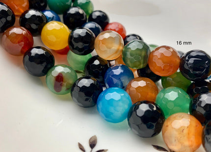 14mm 16mm Faceted Round Fire Agate Gemstone Beads Heat Treated Mixed Yellow Blue Green Black Carnelian Color 15.5 Inches Strand #2871