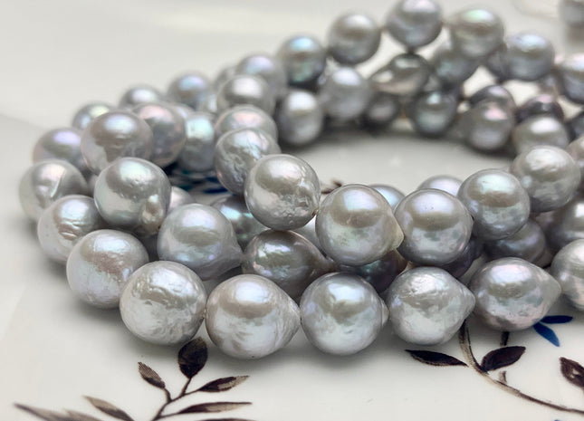 9-12 mm AAA Gray Color Baroque Freshwater Pearl Beads Genuine Cultured Baroque Edison Pearls 35 Pieces #P1206