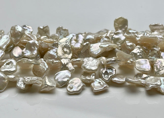 8-10 mm AAAA Rare Very Natural White Freshwater Flat Keshi Pearl Genuine Super High Luster Top Drilled Keshi Nugget Pearl 75 Pieces #P2004