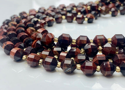 7x8mm Faceted Energy Prism Cut Mahogany Tiger Eye Gemstone Genuine Double Terminated Points Mahogany Tiger Eye Beads 39 Pieces #3655