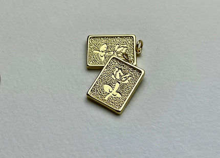 Flower Rectangular Charm for Necklace Jewelry Making, 18K Gold Filled Charm Pendant, Antique Spotted Flower Charms, One Piece #CR0011