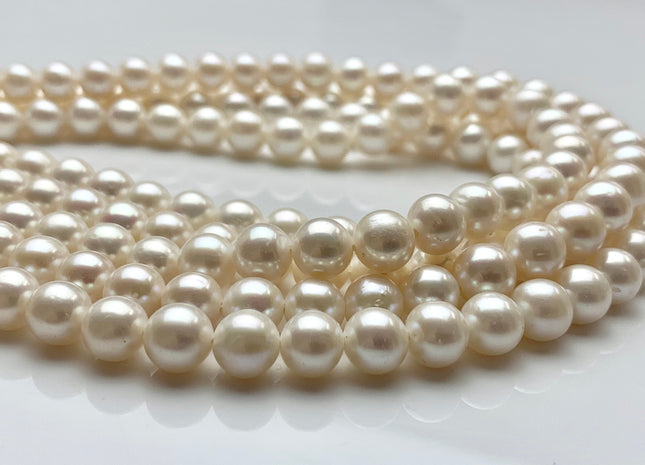 8mm AAA Large Hole Round Natural White Freshwater Pearl Beads Hole Size 1.0mm Or 1.2mm Genuine Top Quality High Luster Pearls 54 Beads #1066