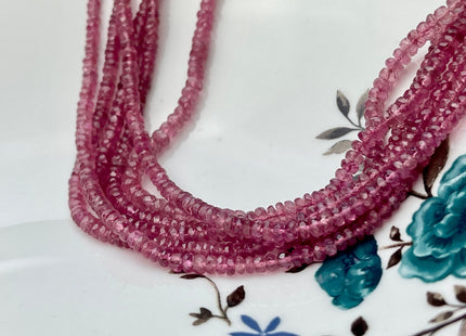 3-4 mm Natural Pink Tourmaline Gemstone Beads Faceted Rondelle Shape Genuine Pink Tourmaline Gemstone Beads 13 Inches Strand #4162