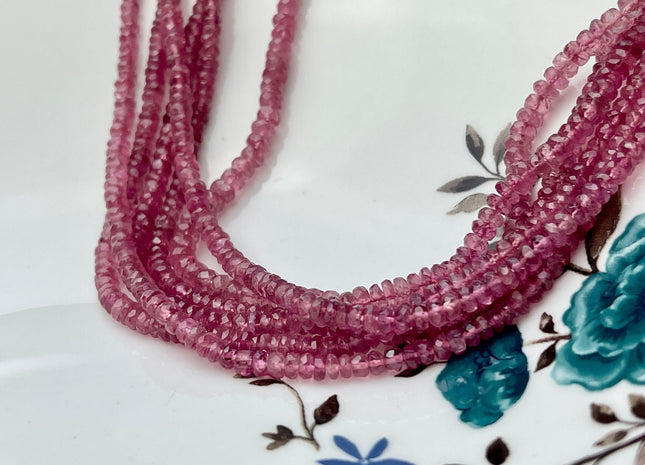 3-4 mm Natural Pink Tourmaline Gemstone Beads Faceted Rondelle Shape Genuine Pink Tourmaline Gemstone Beads 13 Inches Strand #4162