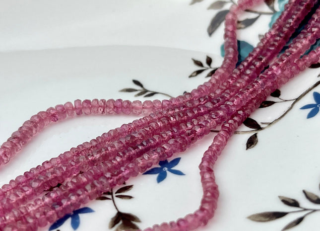3-4 mm Natural Pink Tourmaline Gemstone Beads Faceted Rondelle Shape Genuine Pink Tourmaline Gemstone Beads 13 Inches Strand #4162