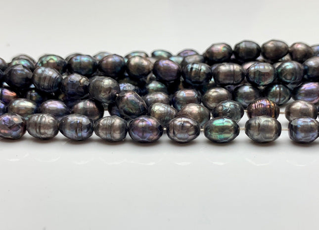 6x8 mm Gray Peacock Faceted Rice/Oval Freshwater Pearl Beads Limited Edition Genuine Faceted Rice Pearl Beads #396