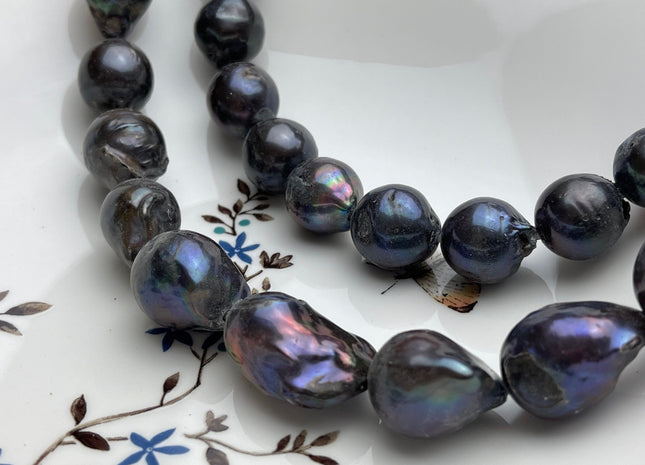 15x25 mm C Grade Large Hole Dark Peacock Baroque Pearl 2.2 mm Hole Rare Jumbo Baroque Peacock Freshwater Pearl Beads #1145