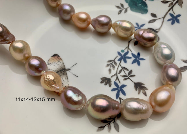 10x14-11x15mm AAAA Graduated Natural Multi Pink Freshwater Baroque/Edison Pearl Limited Edition Irregular Shape Genuine Edison Pearl #1037