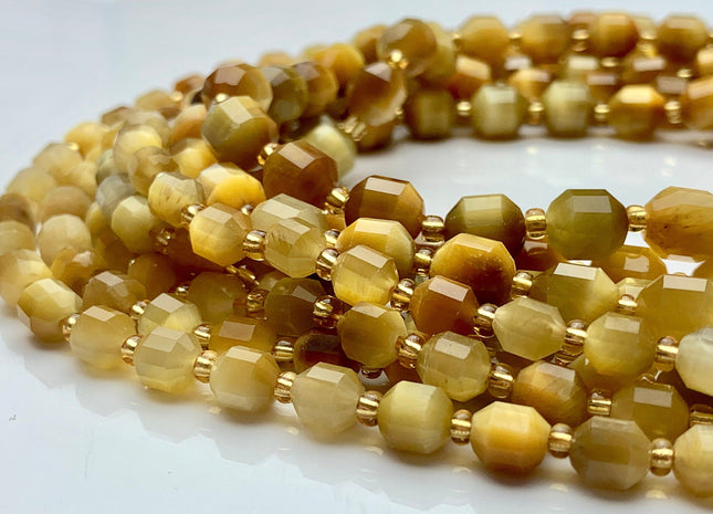 5x6mm 7x8mm AAA Faceted Energy Prism Cut Golden Tiger Eye Gemstone Genuine Double Terminated Points Natural Shiny Gold Tiger Eye Beads #3633