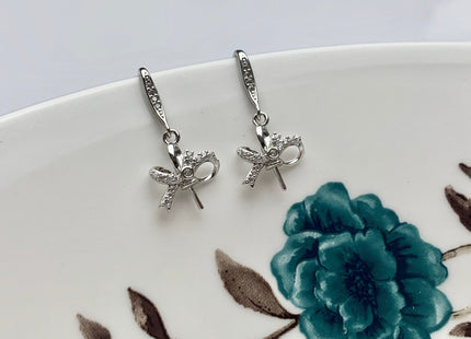 One Pair 925 Sterling Silver Setting Findings For Half Drilled Pearls Bowtie Shape Design Sterling Silver Earring Findings #10050-A