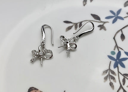 One Pair 925 Sterling Silver Setting Findings For Half Drilled Pearls Bowtie Shape Design Sterling Silver Earring Findings #10050-A