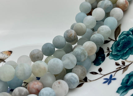 10 mm Large Hole Half Strand Matte Finished Round Natural Aquamarine Gemstones Natural Multi Blue Color Aquamarine Gemstone Beads #4023