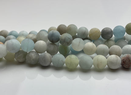 10 mm Large Hole Half Strand Matte Finished Round Natural Aquamarine Gemstones Natural Multi Blue Color Aquamarine Gemstone Beads #4023