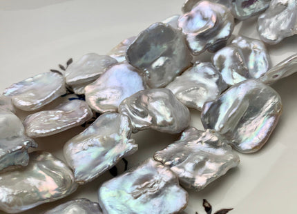 One Piece 20-25 mm AAAA Very Rare Natural Silver White Square Flat Keshi Freshwater Pearl Quality Pearl With Slightly Pink Luster #P1595