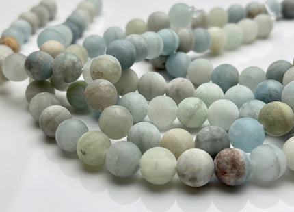 10 mm Large Hole Half Strand Matte Finished Round Natural Aquamarine Gemstones Natural Multi Blue Color Aquamarine Gemstone Beads #4023