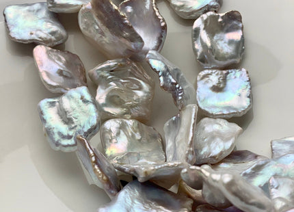 One Piece 20-25 mm AAAA Very Rare Natural Silver White Square Flat Keshi Freshwater Pearl Quality Pearl With Slightly Pink Luster #P1595