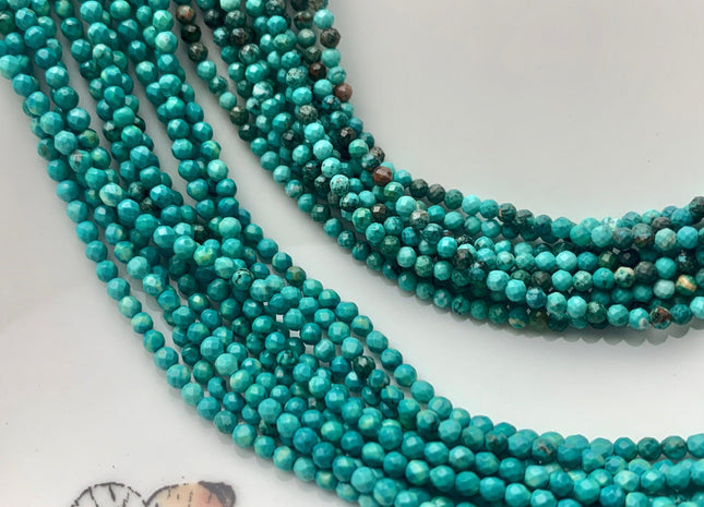 2.5 mm AAA All Natural Faceted Round Tiny Turquoise Gemstone Beads Natural Multi Green Quality Turquoise Beads 15.5 Inches #3541
