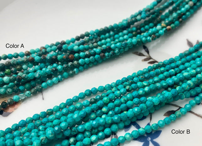 2.5 mm AAA All Natural Faceted Round Tiny Turquoise Gemstone Beads Natural Multi Green Quality Turquoise Beads 15.5 Inches #3541