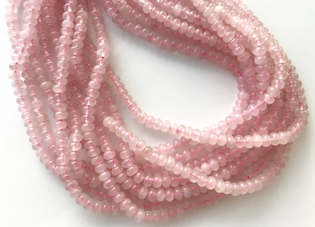 4x6mm 5x8mm AAA Natural Color Smooth Rondelle Rose Quartz Gemstone Beads Natural Pink Smooth Rondelle Rose Quartz Loose Beads #2301