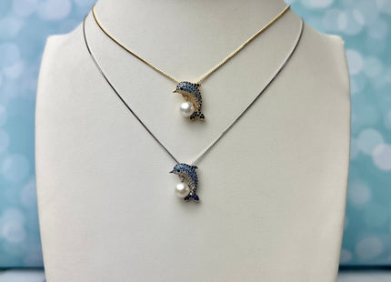 6 mm AAAAA Natural White Round Edison Genuine Freshwater Pearl Pendant 925 Sterling Silver/Gold Filled Blue Dolphin DIY Jewelry #10280-B