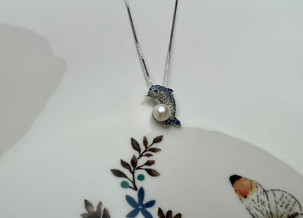 6 mm AAAAA Natural White Round Edison Genuine Freshwater Pearl Pendant 925 Sterling Silver/Gold Filled Blue Dolphin DIY Jewelry #10280-B