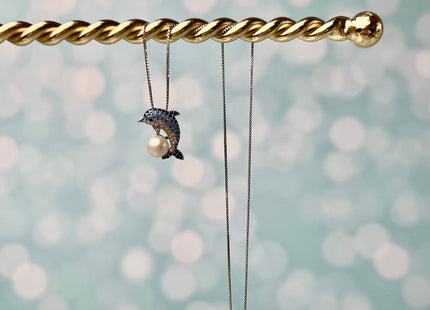 6 mm AAAAA Natural White Round Edison Genuine Freshwater Pearl Pendant 925 Sterling Silver/Gold Filled Blue Dolphin DIY Jewelry #10280-B