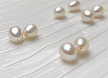 One Pair AAA 8-8.5x10-11 mm White Quality High Luster Rice/Oval Half Drilled Freshwater Pearls Genuine Natural Matching Pearl Earring #1585