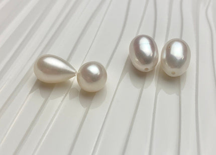 One Pair AAA 8-8.5x10-11 mm White Quality High Luster Rice/Oval Half Drilled Freshwater Pearls Genuine Natural Matching Pearl Earring #1585