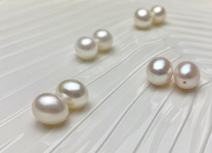 One Pair AAA 8-8.5x10-11 mm White Quality High Luster Rice/Oval Half Drilled Freshwater Pearls Genuine Natural Matching Pearl Earring #1585