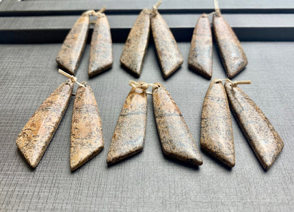 One Pair 12x45 mm Natural Picture Jasper Top Drilled Freeform Cabochon Long Drop Matching Picture Jasper Gemstone Earring Pendant #3318-C