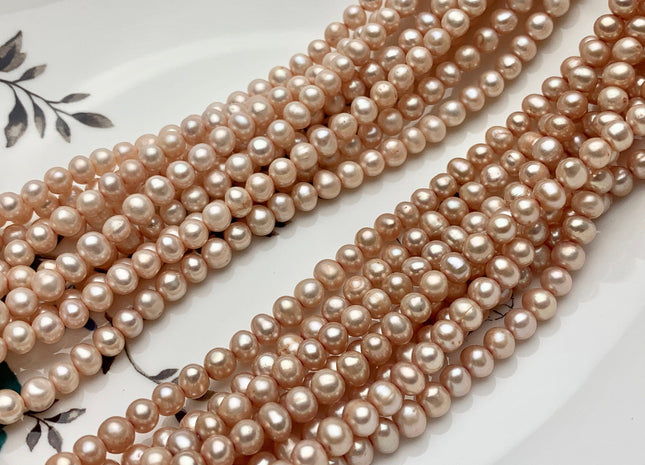 5 mm AAA Light Champagne Color Off Round Freshwater Pearl Beads Genuine Near Round Champagne Freshwater Pearls 84 Pieces #P1550