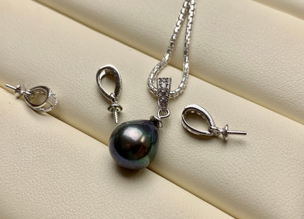 One Piece 925 Sterling Silver/Gold Pendant Setting Findings For Half Drilled Pearls Simple Design W/CZ Sterling Silver Pendant #10352