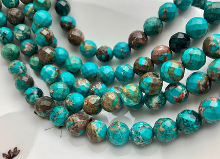3mm 4mm 6mm 8mm 10mm Faceted Round Turquoise Beads Blue And Brown Color Gemstone 15.5 Inches Strand #2649