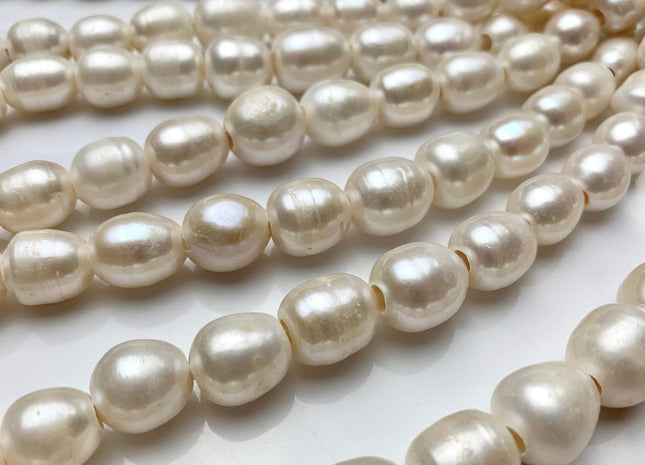 10-11x13-15 mm Half Strand Large Hole Natural White Rice/Oval Freshwater Pearl Beads Hole Size 4.0 mm Genuine Large Hole Pearls #1745