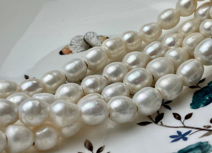10-11x13-15 mm Half Strand Large Hole Natural White Rice/Oval Freshwater Pearl Beads Hole Size 4.0 mm Genuine Large Hole Pearls #1745