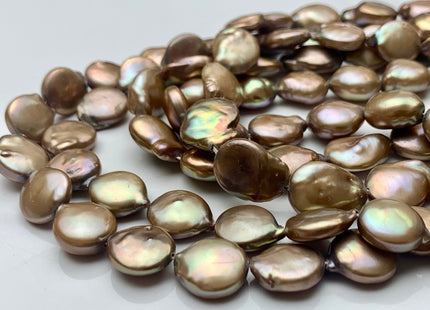 11 mm AA Taupe Champagne Color Flat Coin Freshwater Pearl Beads Genuine Champagne Color Freshwater Coin Pearls 30 Pieces #P1164