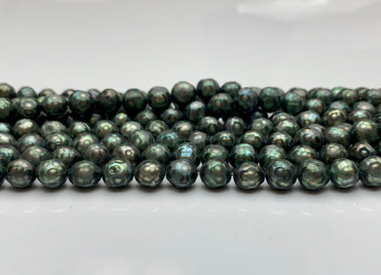 8-8.5 mm Rare Faceted Potato/Semi Round Freshwater Pearl Beads Olive Green, Limited Edition Genuine Faceted Cultured Pearls #354