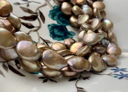 11 mm AA Taupe Champagne Color Flat Coin Freshwater Pearl Beads Genuine Champagne Color Freshwater Coin Pearls 30 Pieces #P1164