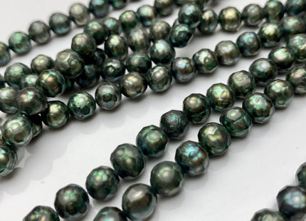 8-8.5 mm Rare Faceted Potato/Semi Round Freshwater Pearl Beads Olive Green, Limited Edition Genuine Faceted Cultured Pearls #354
