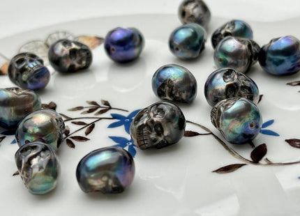 One Piece 10x11-13mm Hand Carved Skull Freshwater Pearl Genuine Peacock Black Color Top Half Drilled Pearl For DIY Earring Pendant #P1836