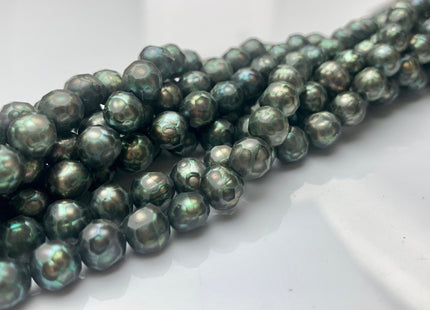 8-8.5 mm Rare Faceted Potato/Semi Round Freshwater Pearl Beads Olive Green, Limited Edition Genuine Faceted Cultured Pearls #354