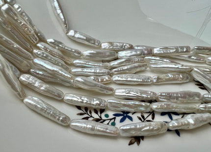 6-6.5x23-25mm AAAA Natural White Biwa Stick Freshwater Pearl Beads Genuine Super High Luster Unique Natural White Biwa Keshi Pearls #P2292