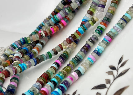 6mm AAA 100% All Natural Mixed Amethyst Lapis Chalcedony Emerald Green Garnet Black Tourmaline Smooth Rondelle Heishi Beads 16 Inches #4250